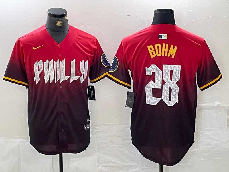 Men%27s Philadelphia Phillies #28 Alec Bohm Red 2024 City Cool Base Jersey
